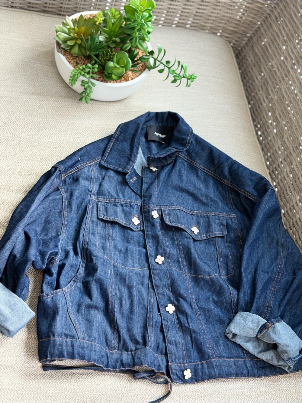 Jacqui E Dark Blue Denim Shirt Jacket